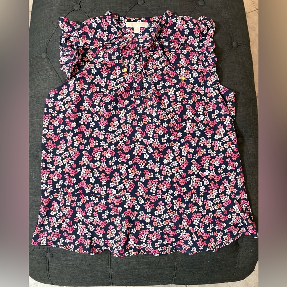Michael Kors Floral Sleeveless Top - Pink, Blue,  and White